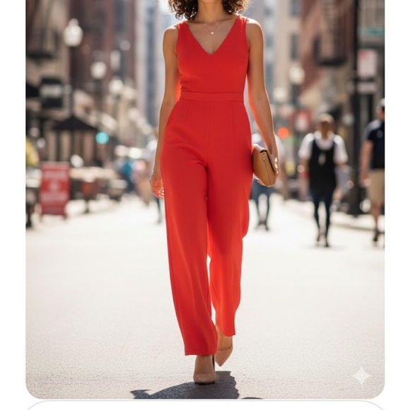 Trina Turk Pants - TRINA TURK V-Neck orange  Wide-Leg Jumpsuit size 4